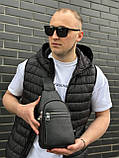 Шкіряна сумка-слінг, рюкзак через плече чорна TIDING BAG 3280, фото 7