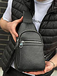 Шкіряна сумка-слінг, рюкзак через плече чорна TIDING BAG 3280, фото 8