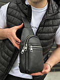 Шкіряна сумка-слінг, рюкзак через плече чорна TIDING BAG 3280, фото 9