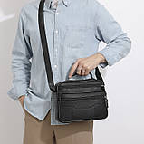 Чоловіча сумка-барсетка з ручкою шкіряна з ременем через плече чорна BEXHILL BX-14440B, фото 3