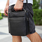 Чоловіча сумка-мессенджер на два відділення шкіряна чорна Tiding Bag 7459, фото 2