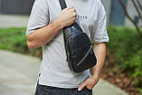 Чоловіча сумка-слінг шкіряна чорна, фото 3