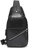 Чоловіча сумка-слінг шкіряна чорна, фото 4