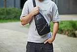 Чоловіча сумка-слінг шкіряна чорна, фото 8