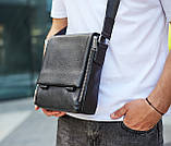 Шкіряна чоловіча сумка-месенджер з натуральної шкіри чорна Tiding Bag 6197, фото 8