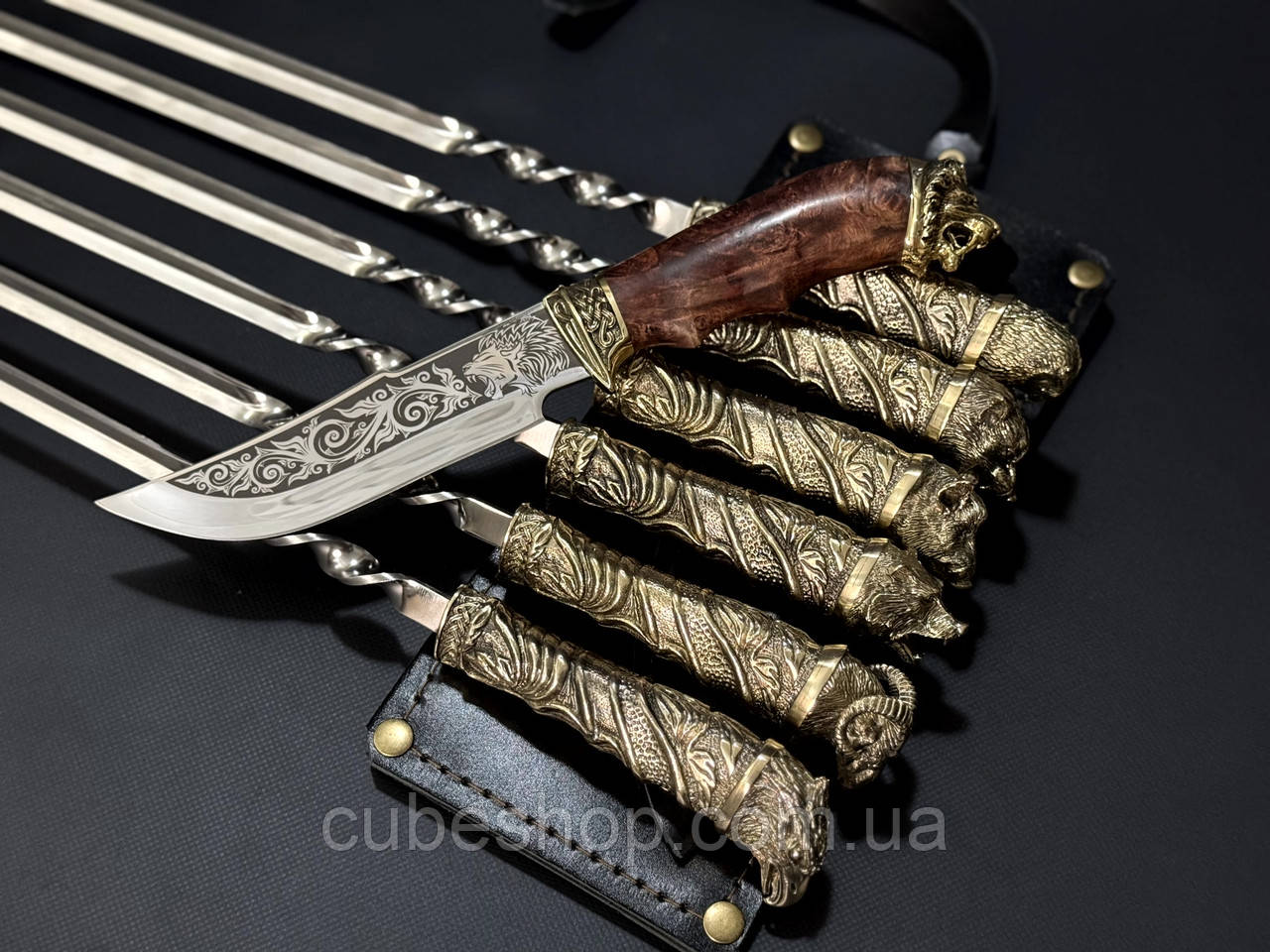 Набір шампурів "На привалі" з ножем (у шкіряному сагайдаку)