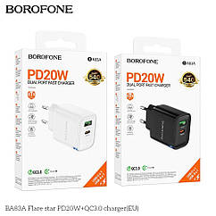 Мережевий зарядний пристрій Borofone BA83A 1USB-C/1USB PD/QC 20W Колір Білий