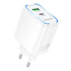 Мережевий зарядний пристрій Borofone BA89A 1 USB-C/1USB PD/QC 30W+Type-C to Lightning Колір Білий