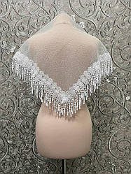 Весільна хустка з блиском (шаль, косинка, шарф) в білому кольорі, вінчальна хустка, хустка у церкву (храм)