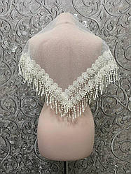 Весільна хустка з блиском (шаль, шарф, косинка) для нареченої в айворі кольорі, вінчальна хустка, хустка у церкву (храм)