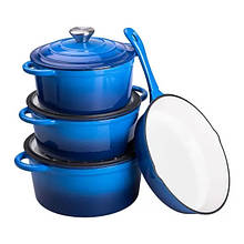 Набір посуду для приготування чавунний Yongkang HP-1-8, 2/3/4/1 л, синій