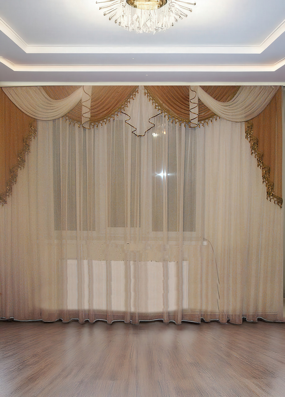 Ламбрекен Firanka Класика карниз 300см оливковий з молочним (3_3м), фото 1