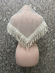 Весільна хустка з перлинами (шаль, шарф) для нареченої в айворі кольорі, вінчальна хустка, хустка у церкву (храм)