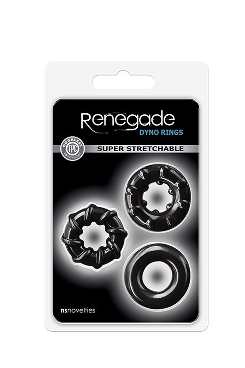 Набір ерекційних кілець NS Novelties Renegade Dyno Cock Rings, чорні, 3 шт, фото 1
