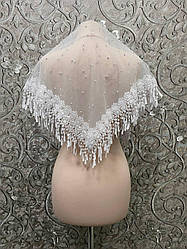 Весільна хустка з перлинами (шаль, шарф)  в білому кольорі, вінчальна хустка, хустка у церкву (храм)