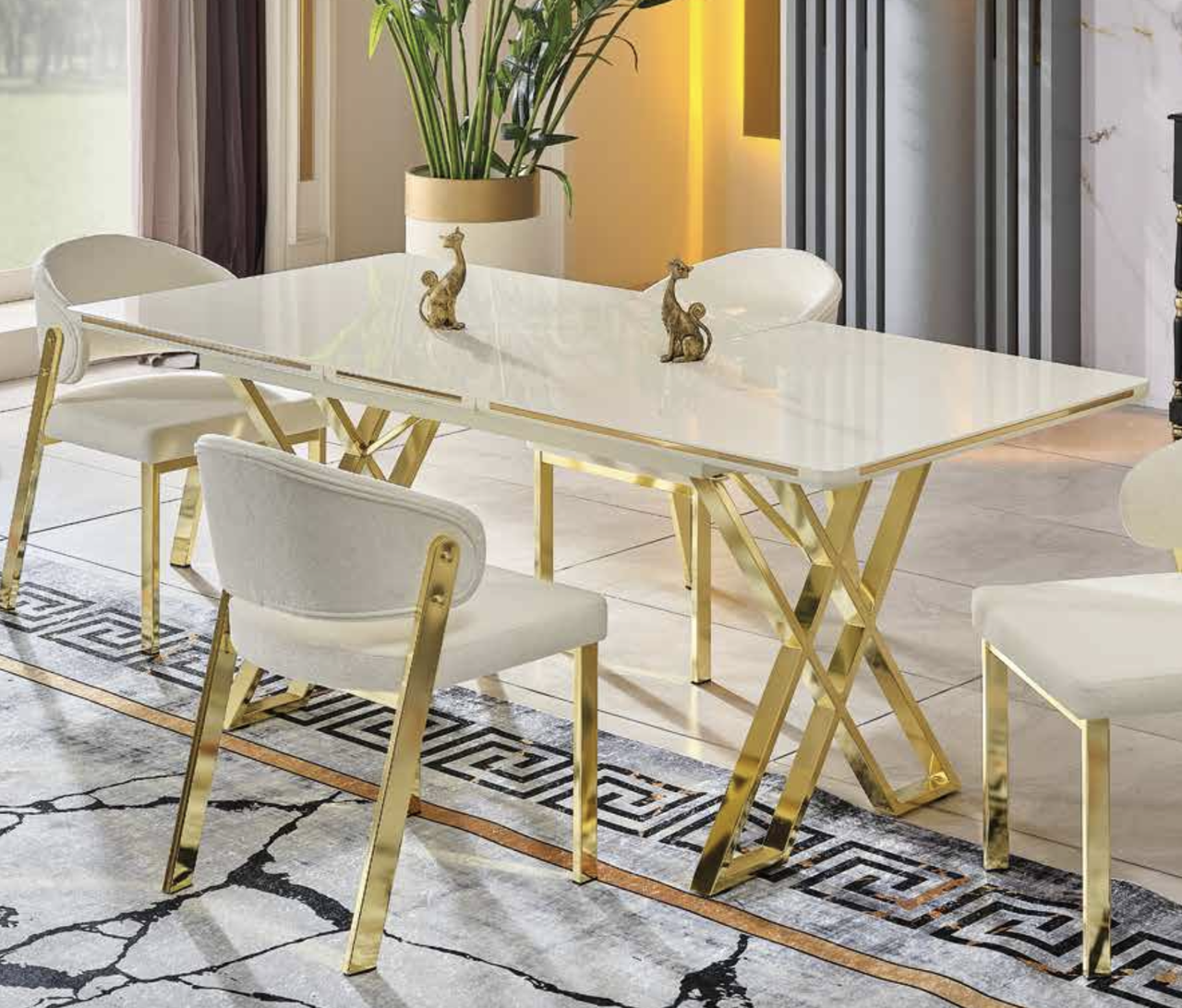 Стіл розкладний 160(200) см прямокутний обідній білий на золотих ніжках 160(200)х92х78  Леон-М