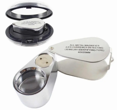 Лупа ручна NO.9890 ювелірна, LED підсвічування і ультрафіолетом, 40X, діаметр 25мм, лінза скло, NO9890, фото 1