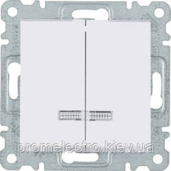 Вимикач з підсвічуванням 2-клавішний Lumina, білий, 10АХ/230В (WL0240)