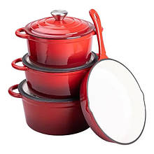 Набір посуду для приготування чавунний Yongkang HP-1-4, 2/3/4/1 л, червоний