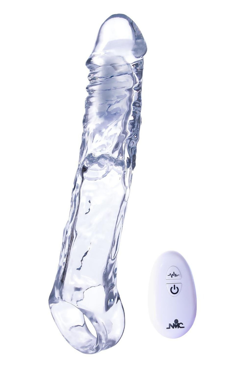 Насадка на пеніс реалістична NMC Ice Crystals Collection з віброкулею та пультом, прозора, фото 1
