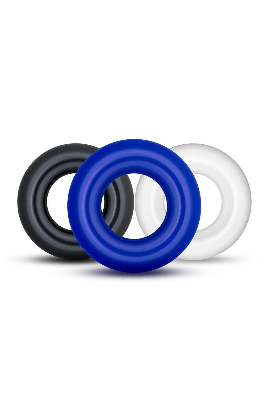 Набір ерекційних кілець Blush STAY HARD Donut чорний, білий, синій, фото 1