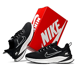 Літні кросівки сітка Nike Air Zoom чорно-білі чоловічі Найк Аир Зум легкі піна
