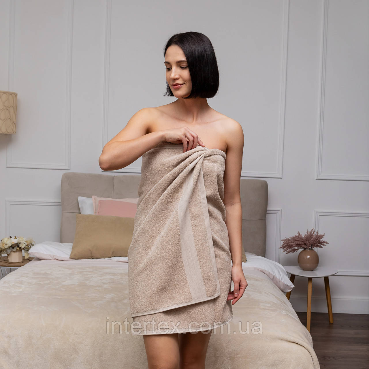 Рушник банний махровий Туреччина (бежевий) 140х70 см., фото 1