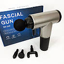 Акумуляторний масажер Fascial Gun KH-320 портативний ручний ударний м'язовий пістолет 4 насадки сірий, фото 7
