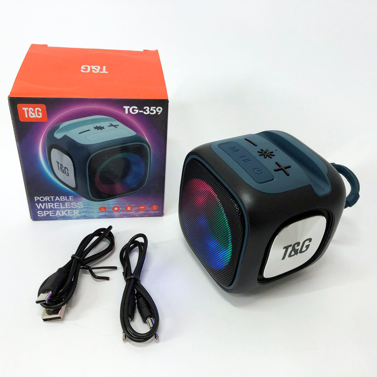 Портативна Bluetooth-колонка TG359 7W з RGB-підсвіткою, гучна колонка для вечірки. Колір: чорний