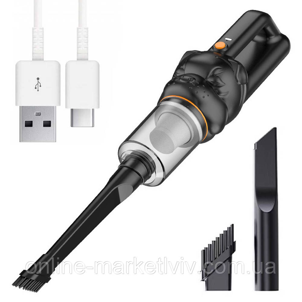 Автомобільний пилосос + 2 насадки, з USB, YT-M2043 / Бездротовий міні пилосос / Ручний пилосос в авто, фото 1