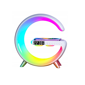 Портативна колонка з RGB-підсвіткою BT/TF/Wireless Charger/USB/FM/AUX/Clock 15 Вт, біла