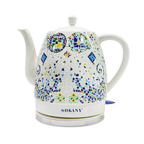 Електрочайник керамічний SOKANY SK-09008 дисковий 1,5 л, мозаїка