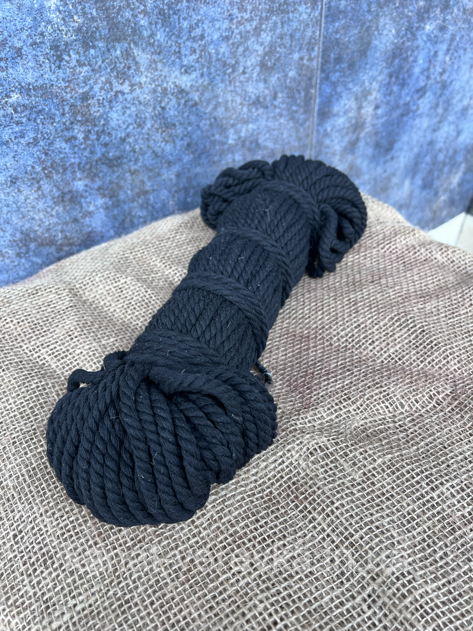 Кольорова вірьовка з бавовни 6 мм - 100 м, чорна, фото 1