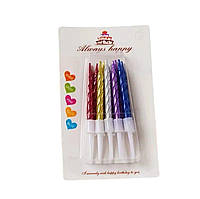 Свічки для торта мікс металік із підставкою (10 штук)