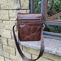 Чоловіча шкіряна сумочка через плече 24х20х6, месенджер із натуральної шкіри Tiding Bag, коричнева, фото 7