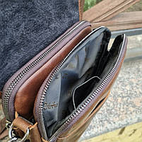 Чоловіча шкіряна сумочка через плече 24х20х6, месенджер із натуральної шкіри Tiding Bag, коричнева, фото 6