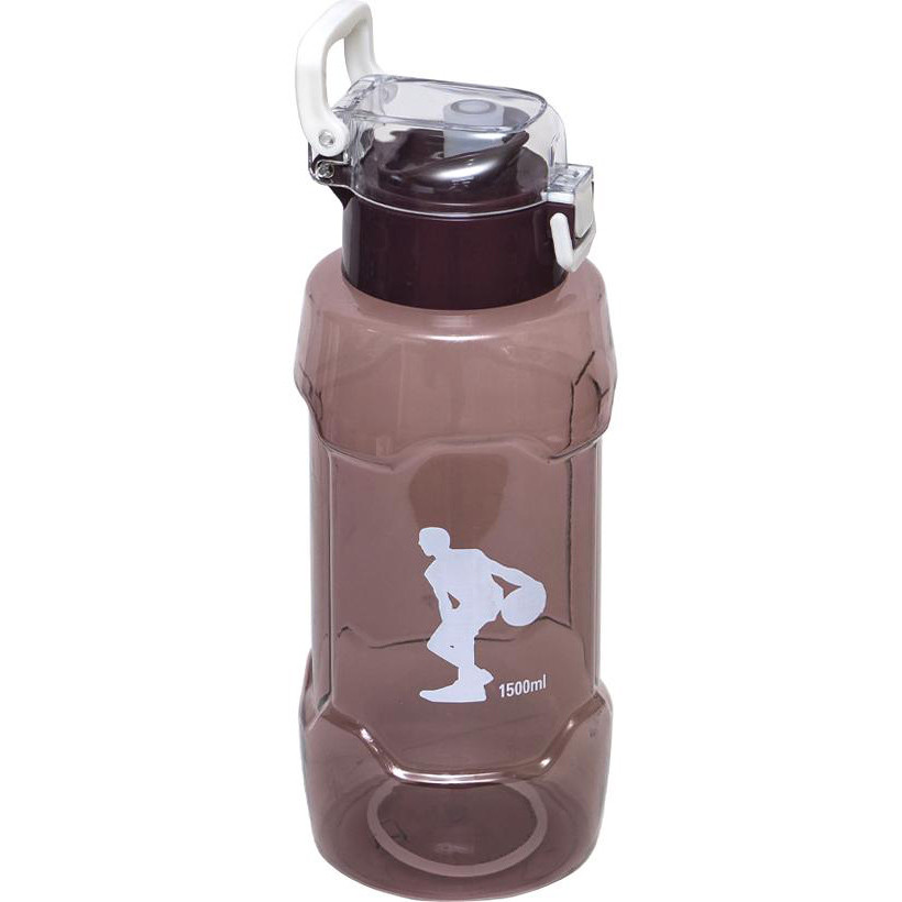 Пляшка для води спортивна пластик 1,5 літра, силіконовий ущільнювач, коричнева