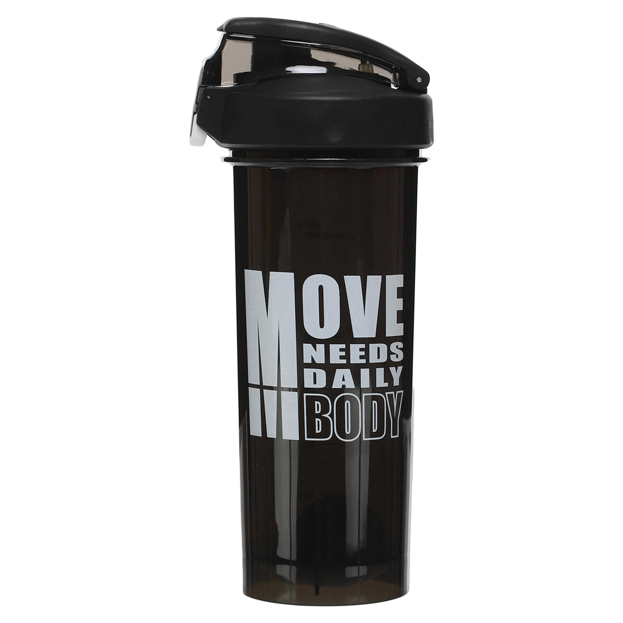 Пляшка шейкер для води спортивна пластик 0,8 літра, гумовий ущільнювач, трубочка + вінчик, чорна