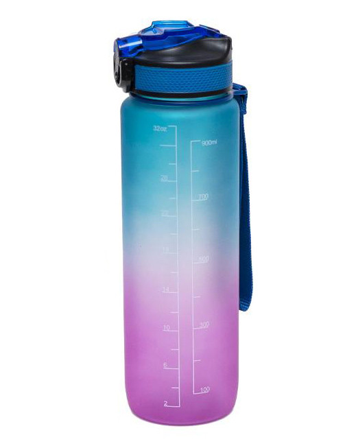 Пляшка для води спортивна пластик 1 літр, силіконовий поїльник, трубочка, синя