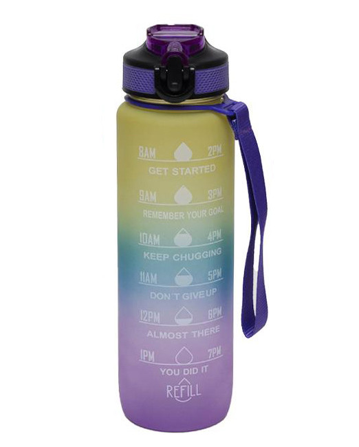 Пляшка для води спортивна пластик 1 літр, силіконовий поїльник, трубочка, фіолетова