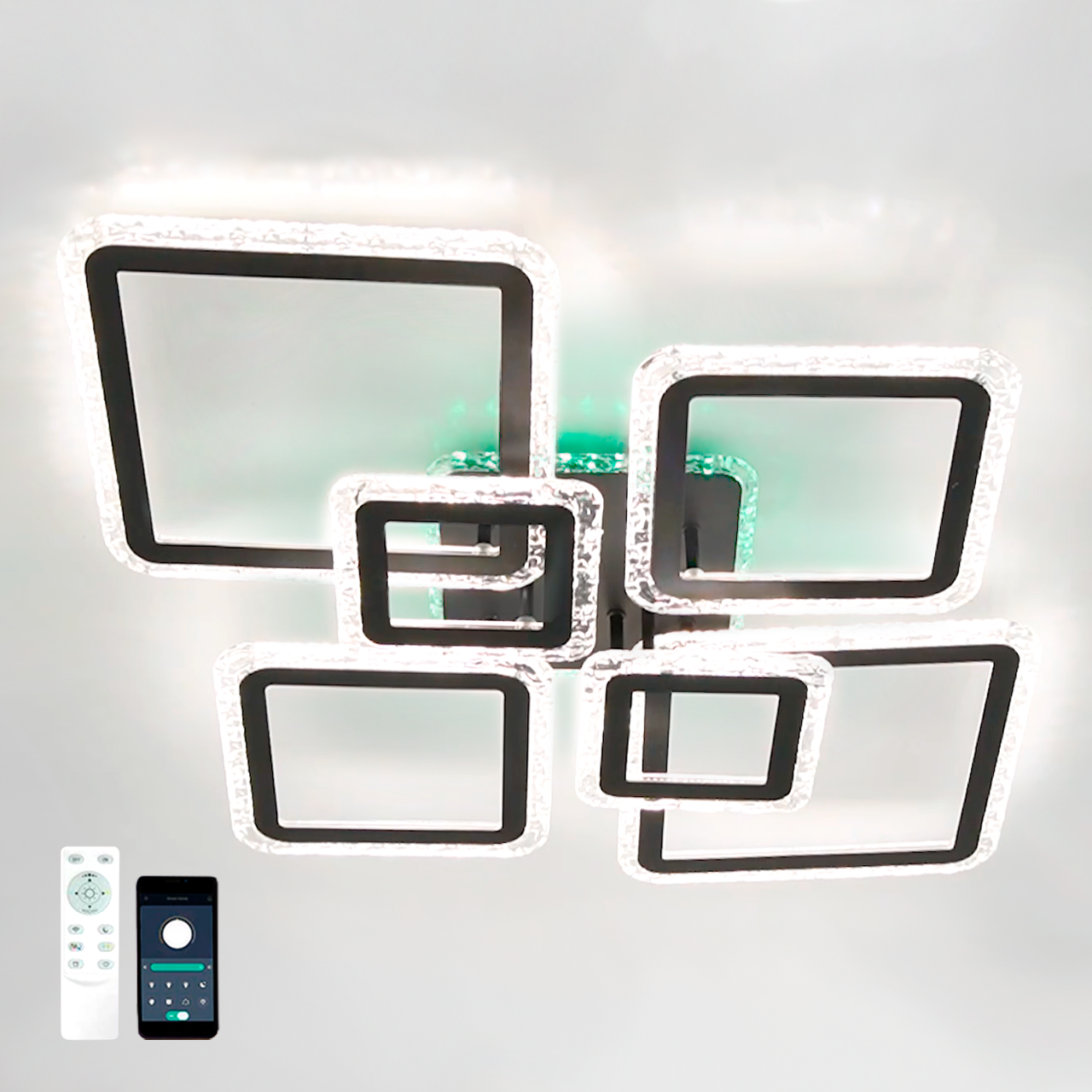 Смарт люстра OVAL ICE RGB 120W 7S чорна BLACK/CLEAR Esllse керована з пультом і SMART додатком для смартфону APP 960x750x110мм, фото 1