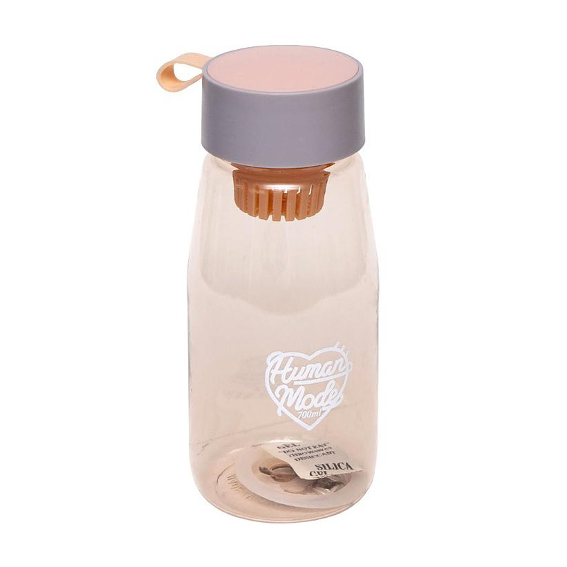 Пляшка для води пластикова 0,7 літра, силіконовий ущільнювач, ситечко, рожева, фото 1