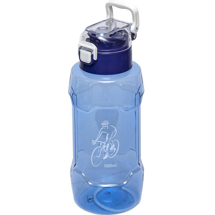 Пляшка для води спортивна пластик 1,5 літра, силіконовий ущільнювач, синя, фото 1
