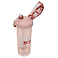 Пляшка шейкер для води спортивна пластик 0,8 літра, гумовий ущільнювач, трубочка + вінчик, рожева, фото 2