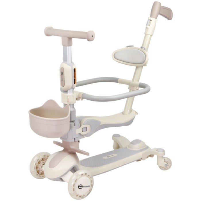 Дитячий самокат Maraton I Candy 3в1, з батьківською ручкою, сидінням і LED-підсвіткою для дітей, фото 1