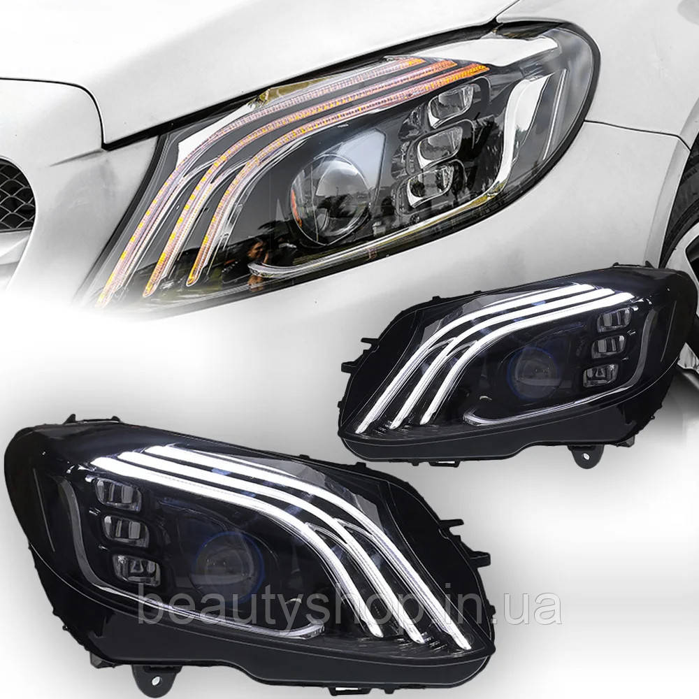 Передні світлодіодні фари для Mercedes-Benz C-Class W205 (2014–2020), моделі C180, C200, C260, C300 — проекційні лінзи з DRL