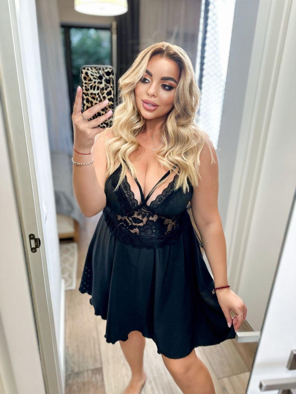 Жіноча сексуальна нічна сорочка на бретельках коротка нічна сорочка з мереживом софт на подарунок для сну батал, фото 1