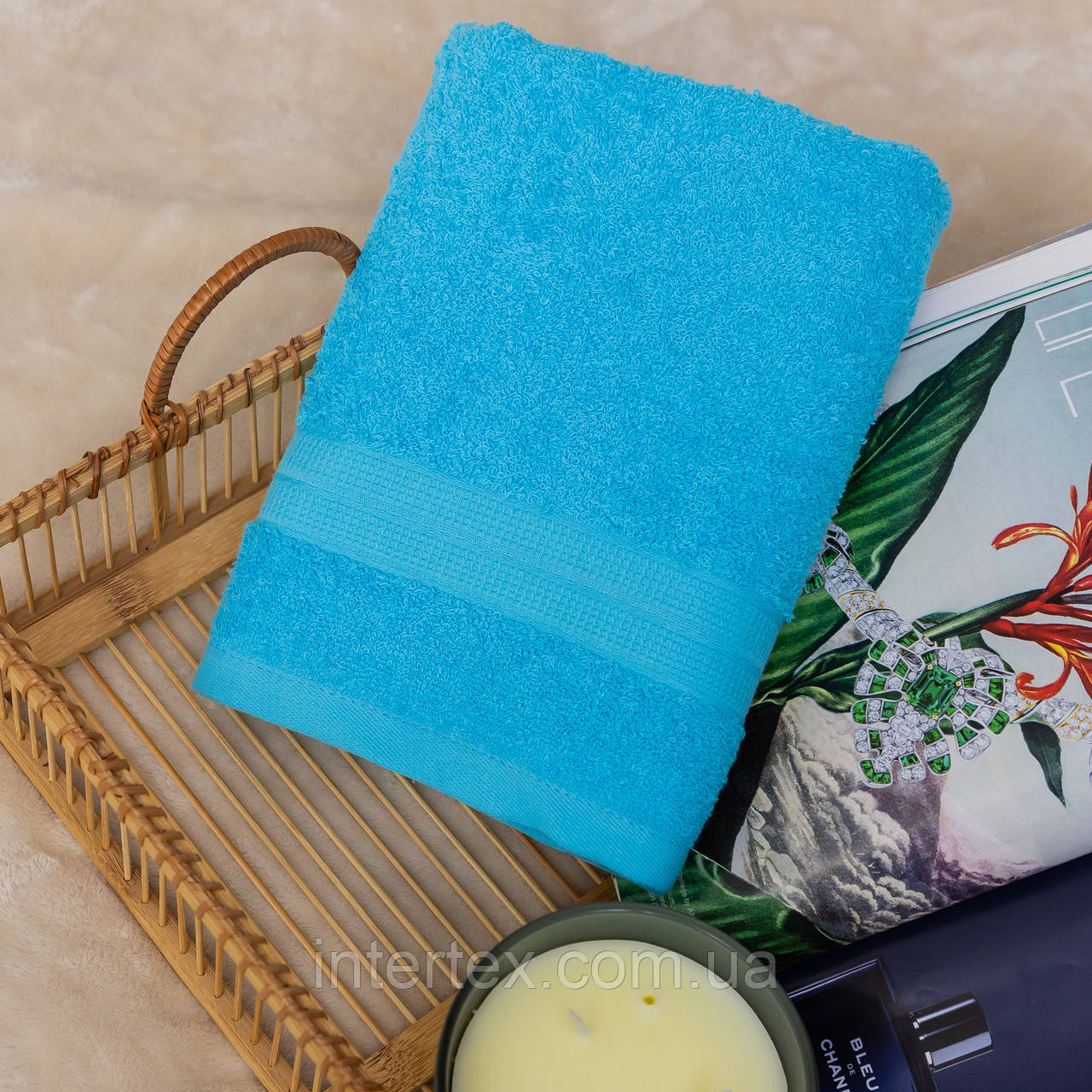 Рушник лицьовий махровий Туреччина (блакитний) 90х50 см, фото 1