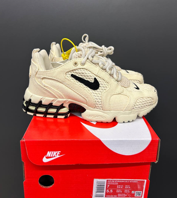 Літні кросівки Nike Air Zoom Spiridon Stussy cage 2 beige Найк Зум Стуссі бежеві текстиль сітка чоловічі жіночі