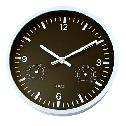 Годинник настінний Timelike™ (25 см) з термометром та гігрометром M-02-B чорний, фото 1